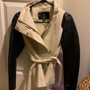 H&M leather sleeve coat